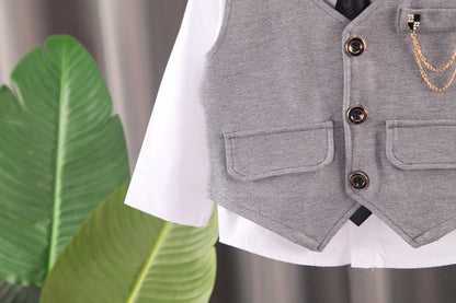 Elegantes Baby-Jungen Outfit – 3-teiliges Gentleman-Set mit Hemd, Weste & Krawatte – Perfekt für Feste & Auftritte (1–4 Jahre)