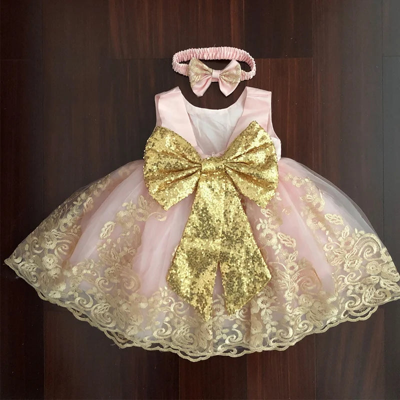 Sommerliches Prinzessinnenkleid für Mädchen – Ärmellos mit Rückenschleife & Pailletten – Festliches Kleid für Hochzeit, Party & Geburtstag