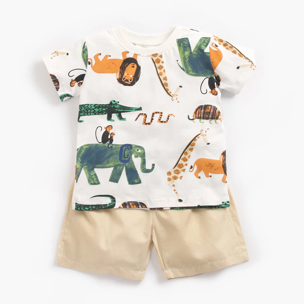 Sommer-Babyset für Jungen – 2-teiliges Baumwoll-Outfit mit Kurzarmshirt & Shorts im Cartoon-Stil (0–12 Monate)