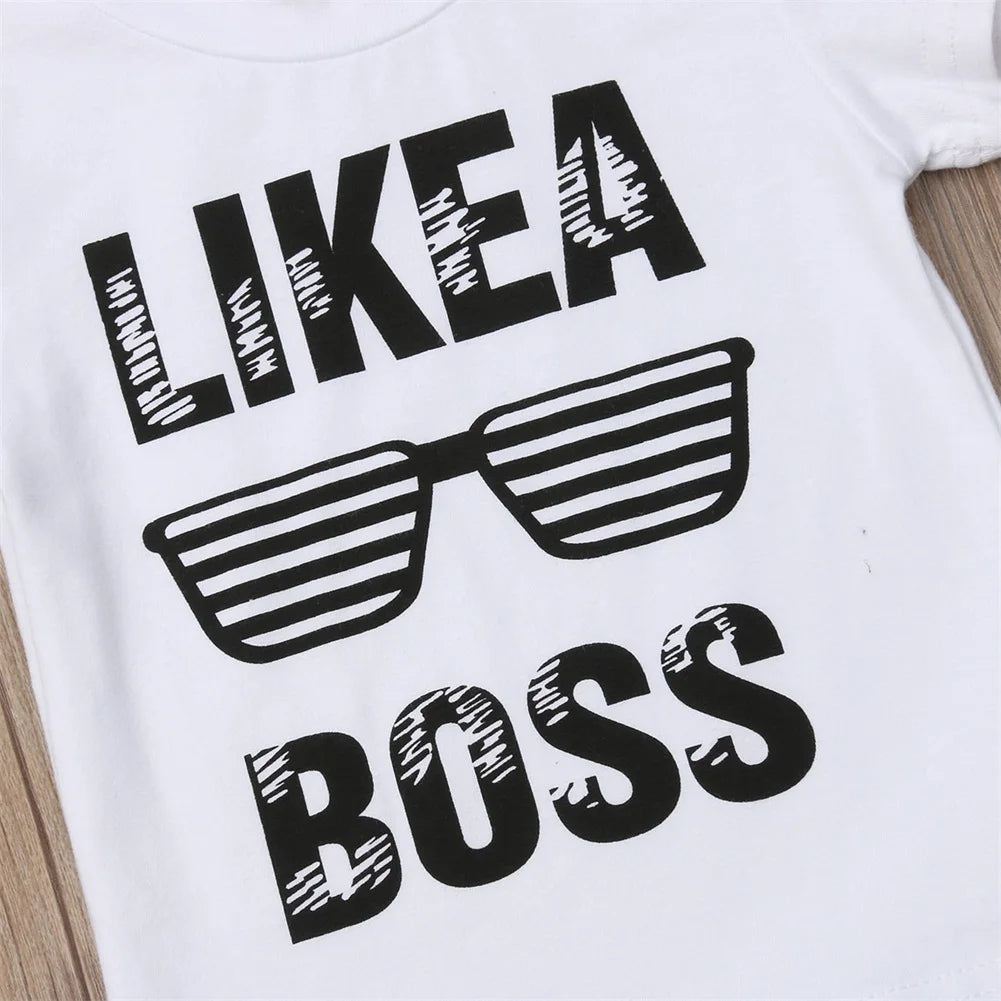 Sommer Baby Jungen 2-teiliges Outfit – Kurzarm-T-Shirt mit Buchstaben-Print + Shorts – Bequemes Freizeitset für Kleinkinder (0–3 Jahre)