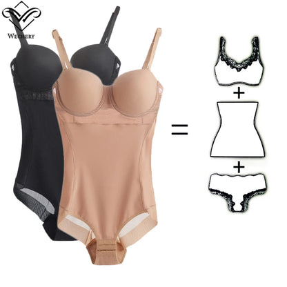 Wechery Damen Shapewear Body – Figurformender Body mit Bügel, Push-Up-Effekt, Schwarz