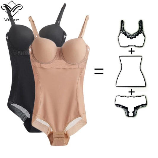 Wechery Damen Shapewear Body – Figurformender Body mit Bügel, Push-Up-Effekt, Schwarz