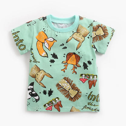 Sommer-Babyset für Jungen – 2-teiliges Baumwoll-Outfit mit Kurzarmshirt & Shorts im Cartoon-Stil (0–12 Monate)
