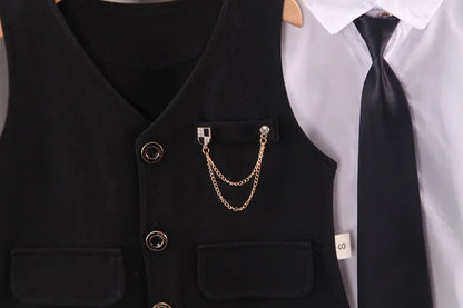 Elegantes Baby-Jungen Outfit – 3-teiliges Gentleman-Set mit Hemd, Weste & Krawatte – Perfekt für Feste & Auftritte (1–4 Jahre)