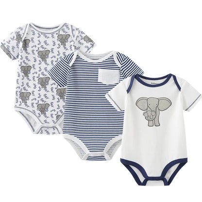 3-teiliges Baby-Set aus Baumwolle – Sommer-Body mit kurzen Ärmeln für Jungen & Mädchen (0–12 Monate)