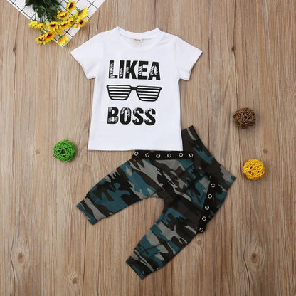 Sommer Baby Jungen 2-teiliges Outfit – Kurzarm-T-Shirt mit Buchstaben-Print + Shorts – Bequemes Freizeitset für Kleinkinder (0–3 Jahre)
