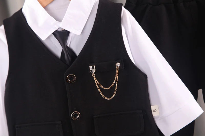Elegantes Baby-Jungen Outfit – 3-teiliges Gentleman-Set mit Hemd, Weste & Krawatte – Perfekt für Feste & Auftritte (1–4 Jahre)