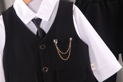 Elegantes Baby-Jungen Outfit – 3-teiliges Gentleman-Set mit Hemd, Weste & Krawatte – Perfekt für Feste & Auftritte (1–4 Jahre)