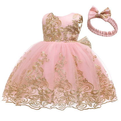 Sommerliches Prinzessinnenkleid für Mädchen – Ärmellos mit Rückenschleife & Pailletten – Festliches Kleid für Hochzeit, Party & Geburtstag