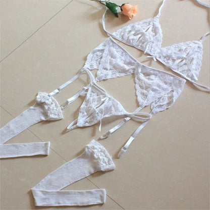 Verführerisches 4-teiliges Dessous-Set für Damen – Push-Up BH, Tanga, Strapse & Spitzen-Sling – Sexy & transparent