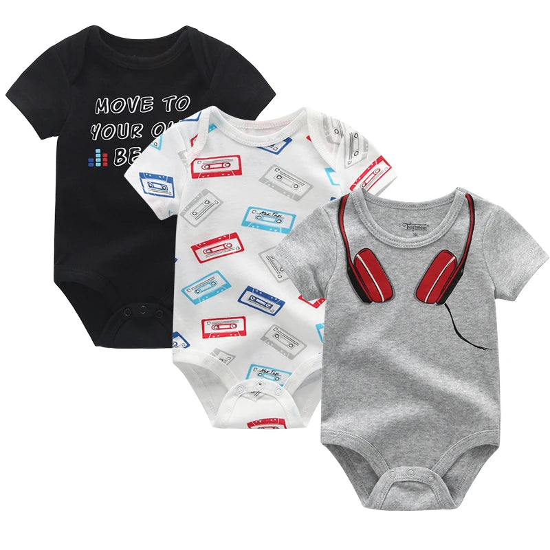 3-teiliges Baby-Set aus Baumwolle – Sommer-Body mit kurzen Ärmeln für Jungen & Mädchen (0–12 Monate)