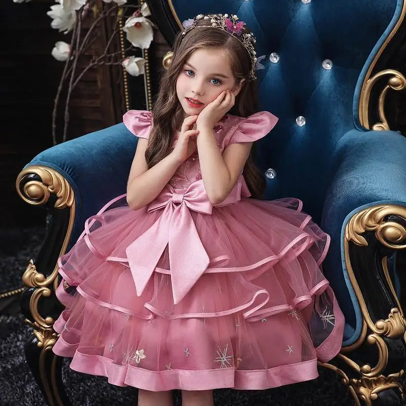 Sommerliches Prinzessinnenkleid für Mädchen – Ärmellos mit Rückenschleife & Pailletten – Festliches Kleid für Hochzeit, Party & Geburtstag