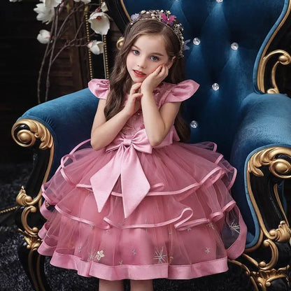 Sommerliches Prinzessinnenkleid für Mädchen – Ärmellos mit Rückenschleife & Pailletten – Festliches Kleid für Hochzeit, Party & Geburtstag