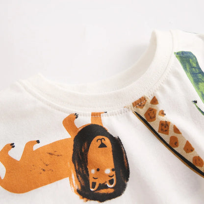 Sommer-Babyset für Jungen – 2-teiliges Baumwoll-Outfit mit Kurzarmshirt & Shorts im Cartoon-Stil (0–12 Monate)
