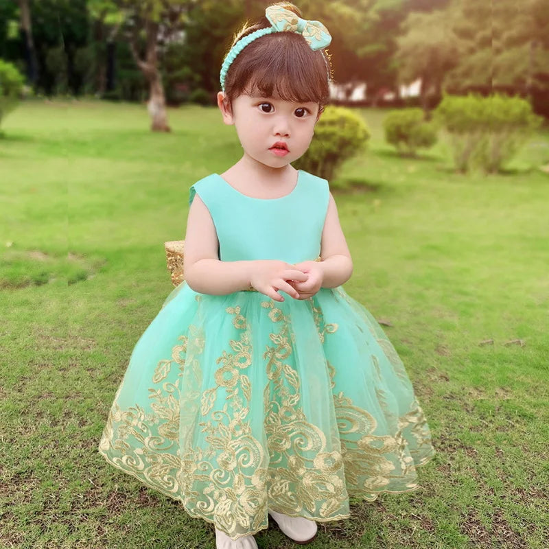 Sommerliches Prinzessinnenkleid für Mädchen – Ärmellos mit Rückenschleife & Pailletten – Festliches Kleid für Hochzeit, Party & Geburtstag