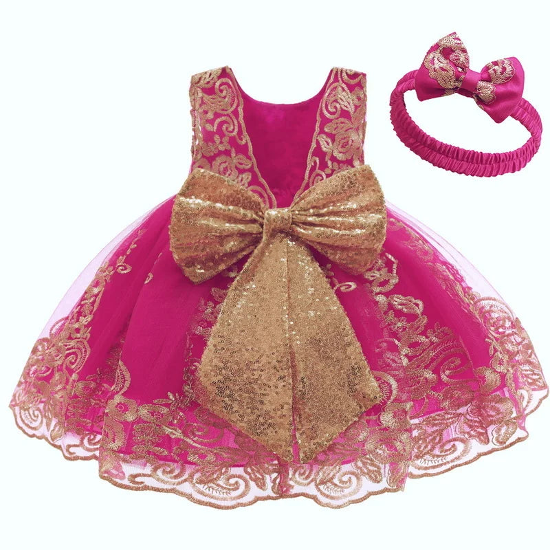 Sommerliches Prinzessinnenkleid für Mädchen – Ärmellos mit Rückenschleife & Pailletten – Festliches Kleid für Hochzeit, Party & Geburtstag