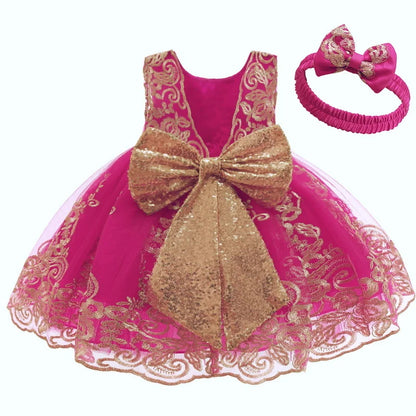 Sommerliches Prinzessinnenkleid für Mädchen – Ärmellos mit Rückenschleife & Pailletten – Festliches Kleid für Hochzeit, Party & Geburtstag
