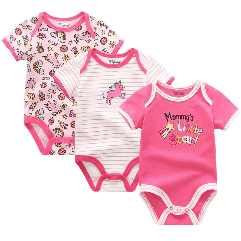 3-teiliges Baby-Set aus Baumwolle – Sommer-Body mit kurzen Ärmeln für Jungen & Mädchen (0–12 Monate)