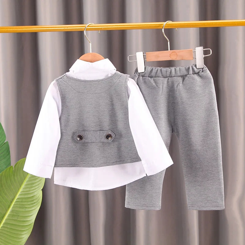 Elegantes Baby-Jungen Outfit – 3-teiliges Gentleman-Set mit Hemd, Weste & Krawatte – Perfekt für Feste & Auftritte (1–4 Jahre)