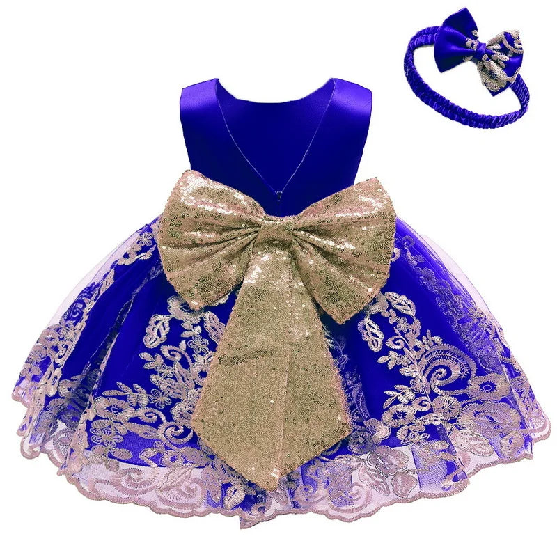 Sommerliches Prinzessinnenkleid für Mädchen – Ärmellos mit Rückenschleife & Pailletten – Festliches Kleid für Hochzeit, Party & Geburtstag