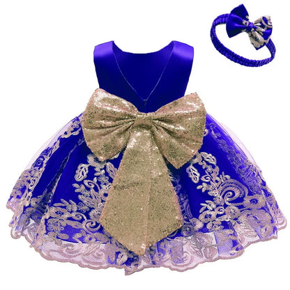 Sommerliches Prinzessinnenkleid für Mädchen – Ärmellos mit Rückenschleife & Pailletten – Festliches Kleid für Hochzeit, Party & Geburtstag