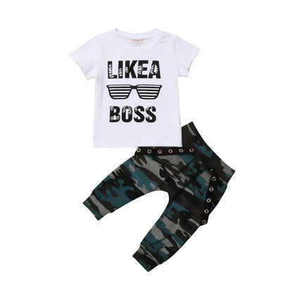 Sommer Baby Jungen 2-teiliges Outfit – Kurzarm-T-Shirt mit Buchstaben-Print + Shorts – Bequemes Freizeitset für Kleinkinder (0–3 Jahre)