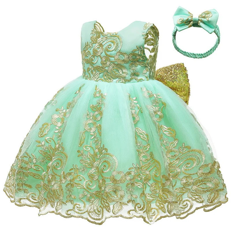 Sommerliches Prinzessinnenkleid für Mädchen – Ärmellos mit Rückenschleife & Pailletten – Festliches Kleid für Hochzeit, Party & Geburtstag