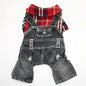 Hund / Katze Jeans-Hoodie Jumpsuit – Kariertes Denim-Outfit mit Kapuze für Frühling & Herbst – 4 Farben