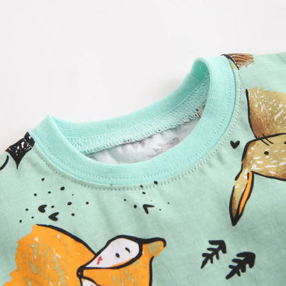 Sommer-Babyset für Jungen – 2-teiliges Baumwoll-Outfit mit Kurzarmshirt & Shorts im Cartoon-Stil (0–12 Monate)