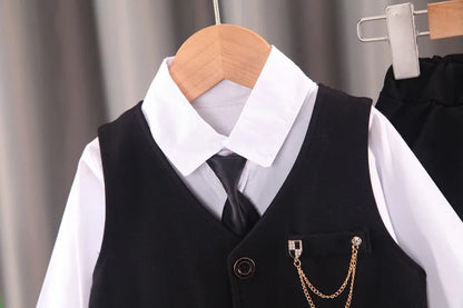Elegantes Baby-Jungen Outfit – 3-teiliges Gentleman-Set mit Hemd, Weste & Krawatte – Perfekt für Feste & Auftritte (1–4 Jahre)