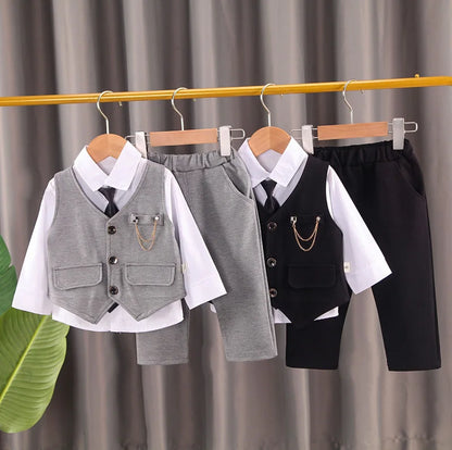 Elegantes Baby-Jungen Outfit – 3-teiliges Gentleman-Set mit Hemd, Weste & Krawatte – Perfekt für Feste & Auftritte (1–4 Jahre)