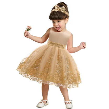 Sommerliches Prinzessinnenkleid für Mädchen – Ärmellos mit Rückenschleife & Pailletten – Festliches Kleid für Hochzeit, Party & Geburtstag