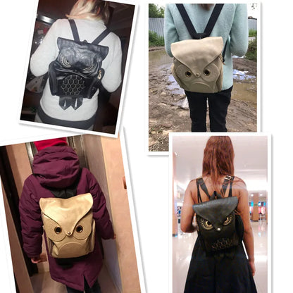 Damen Rucksack – Stylischer Eulen-Rucksack aus schwarzem PU-Leder mit Applikationen – Trendiger Begleiter für Alltag & Freizeit