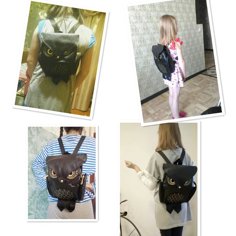 Damen Rucksack – Stylischer Eulen-Rucksack aus schwarzem PU-Leder mit Applikationen – Trendiger Begleiter für Alltag & Freizeit