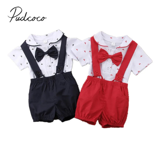 Sommer Baby Jungen 2-teiliges Gentleman-Set – Kurzarm-Body mit Kragen + Shorts – Festliches Outfit für Neugeborene & Kleinkinder