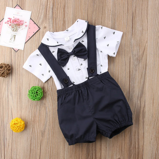 Sommer Baby Jungen 2-teiliges Gentleman-Set – Kurzarm-Body mit Kragen + Shorts – Festliches Outfit für Neugeborene & Kleinkinder
