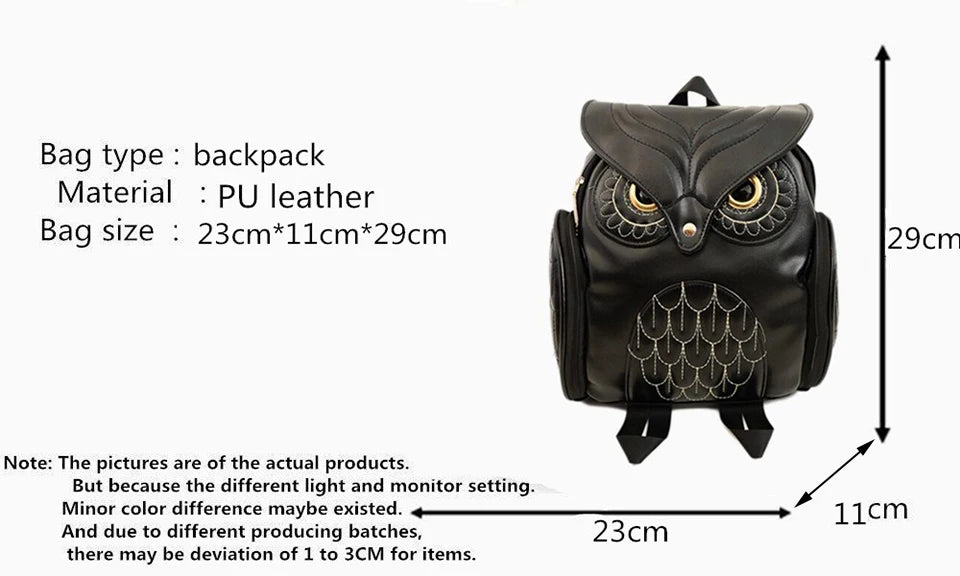 Damen Rucksack – Stylischer Eulen-Rucksack aus schwarzem PU-Leder mit Applikationen – Trendiger Begleiter für Alltag & Freizeit