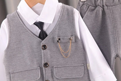 Elegantes Baby-Jungen Outfit – 3-teiliges Gentleman-Set mit Hemd, Weste & Krawatte – Perfekt für Feste & Auftritte (1–4 Jahre)