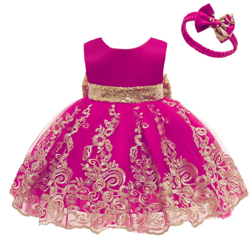Sommerliches Prinzessinnenkleid für Mädchen – Ärmellos mit Rückenschleife & Pailletten – Festliches Kleid für Hochzeit, Party & Geburtstag