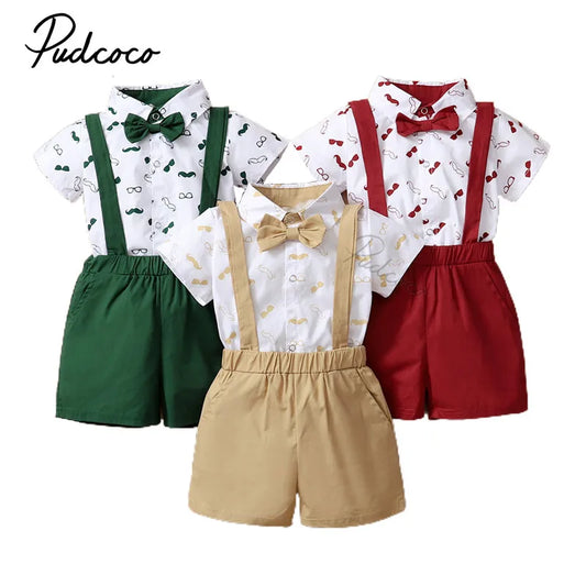 Sommer-Outfit für Baby-Jungen – 2-teilig: Hemd mit Bart-Print & Hosenträger-Shorts – stilvoll & verspielt (0–18 Monate)