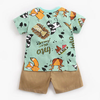 Sommer-Babyset für Jungen – 2-teiliges Baumwoll-Outfit mit Kurzarmshirt & Shorts im Cartoon-Stil (0–12 Monate)