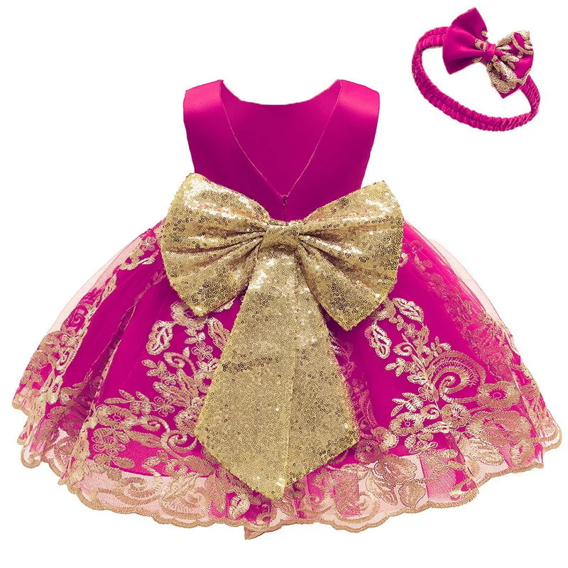 Sommerliches Prinzessinnenkleid für Mädchen – Ärmellos mit Rückenschleife & Pailletten – Festliches Kleid für Hochzeit, Party & Geburtstag