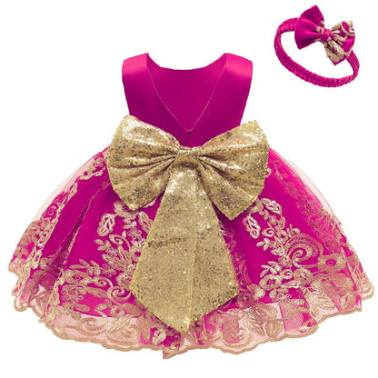 Sommerliches Prinzessinnenkleid für Mädchen – Ärmellos mit Rückenschleife & Pailletten – Festliches Kleid für Hochzeit, Party & Geburtstag