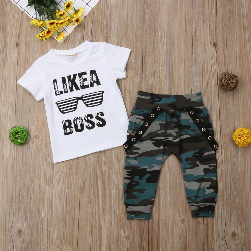 Sommer Baby Jungen 2-teiliges Outfit – Kurzarm-T-Shirt mit Buchstaben-Print + Shorts – Bequemes Freizeitset für Kleinkinder (0–3 Jahre)
