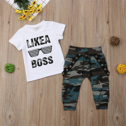 Sommer Baby Jungen 2-teiliges Outfit – Kurzarm-T-Shirt mit Buchstaben-Print + Shorts – Bequemes Freizeitset für Kleinkinder (0–3 Jahre)