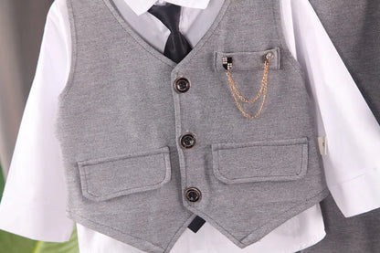 Elegantes Baby-Jungen Outfit – 3-teiliges Gentleman-Set mit Hemd, Weste & Krawatte – Perfekt für Feste & Auftritte (1–4 Jahre)