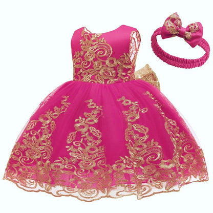 Sommerliches Prinzessinnenkleid für Mädchen – Ärmellos mit Rückenschleife & Pailletten – Festliches Kleid für Hochzeit, Party & Geburtstag