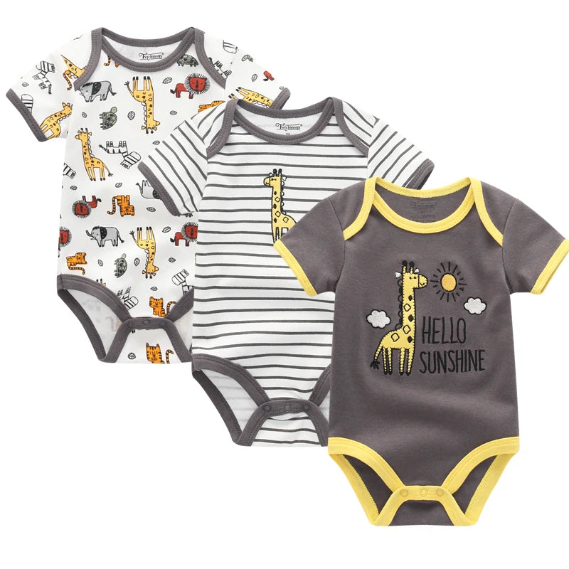 3-teiliges Baby-Set aus Baumwolle – Sommer-Body mit kurzen Ärmeln für Jungen & Mädchen (0–12 Monate)