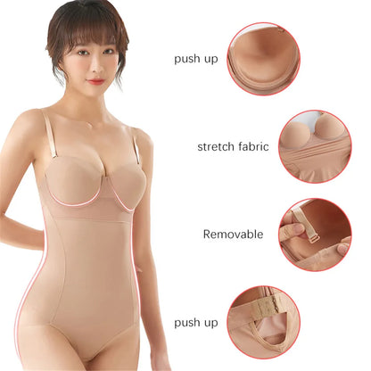 Wechery Damen Shapewear Body – Figurformender Body mit Bügel, Push-Up-Effekt, Schwarz