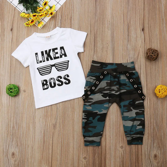 Sommer Baby Jungen 2-teiliges Outfit – Kurzarm-T-Shirt mit Buchstaben-Print + Shorts – Bequemes Freizeitset für Kleinkinder (0–3 Jahre)